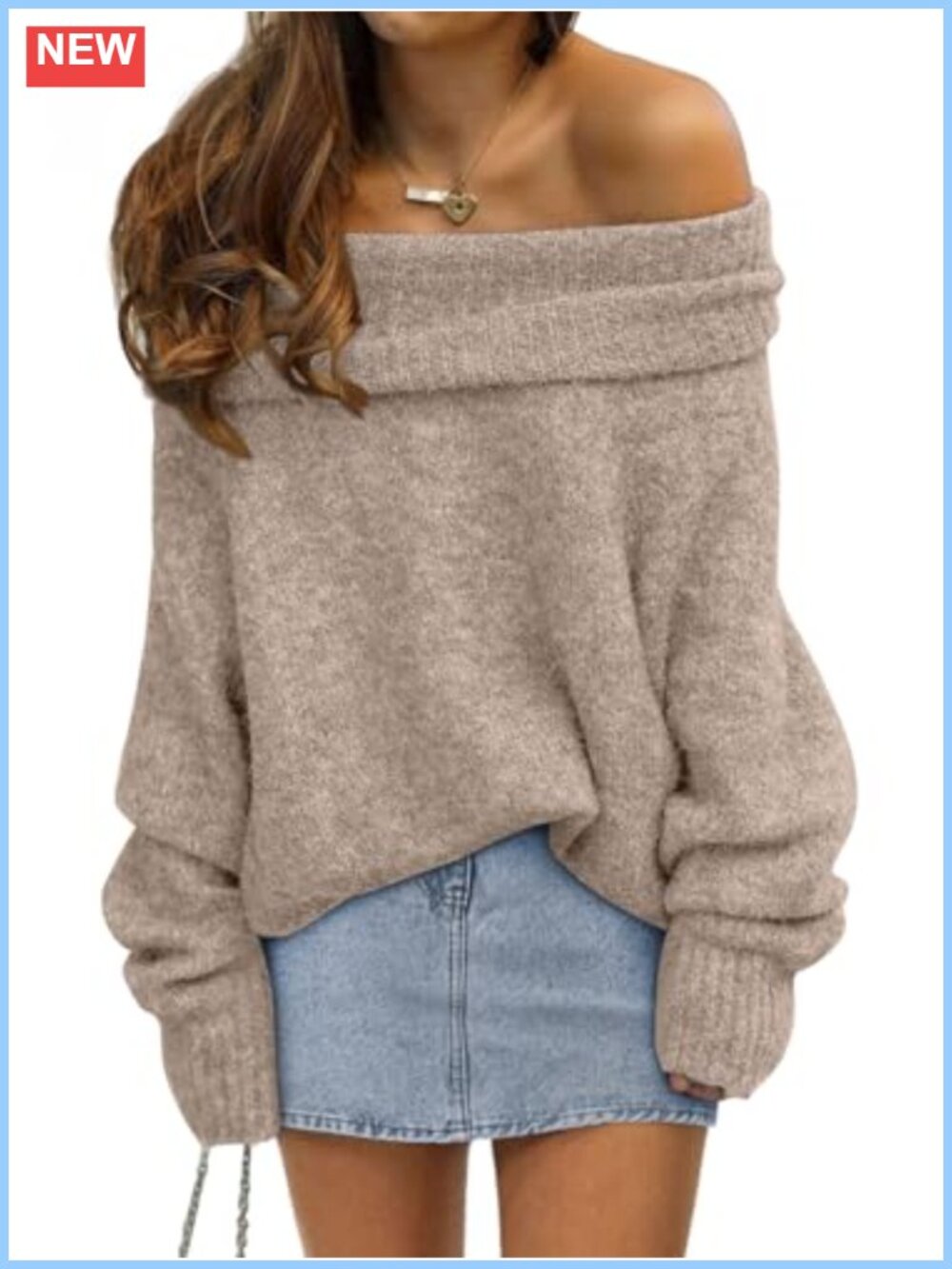 Off Shoulder Oversized Pullover Sweater Cozy Fall Going Out Top